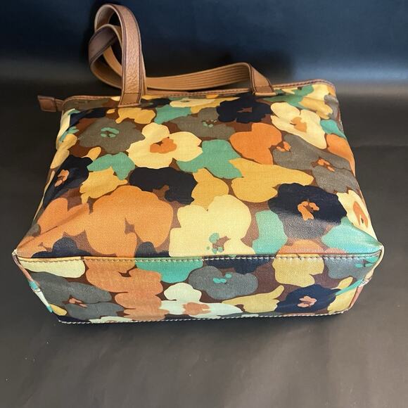 Fossil Key~Per | Coated Canvas | Abstract Floral | Tote Bag | Leather Straps - Picture 8 of 15